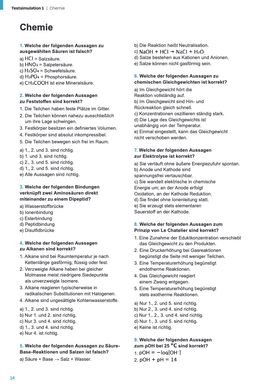 MedAT Kompass Band 2 BMS & TV – Leseprobe Chemie Testsimulation 1 mit Aufgaben zu Säuren und Gleichgewichten