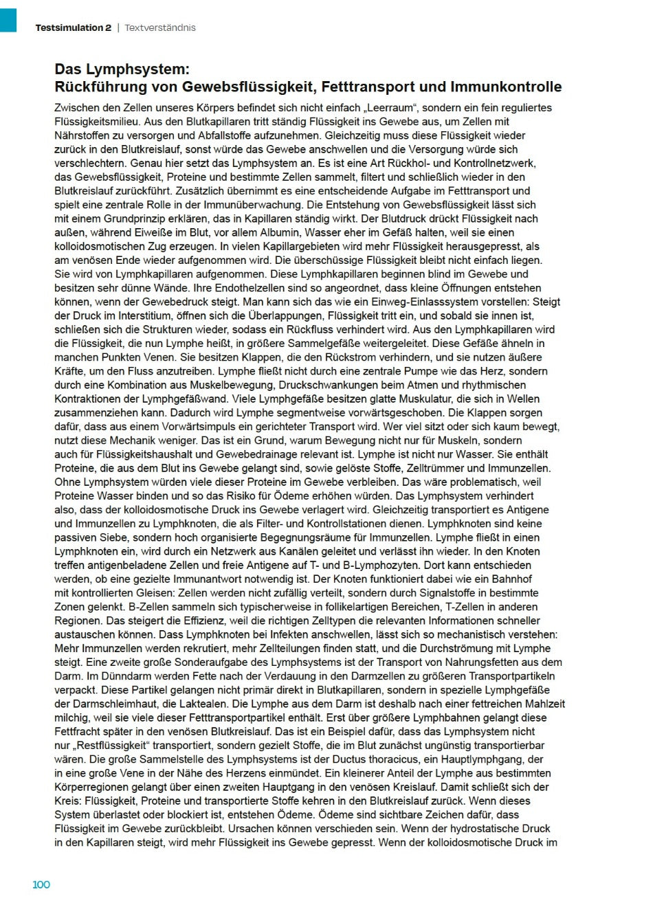 MedAT Kompass Band 4 Generalprobe – Leseprobe Textverständnis mit Beispieltext zum Lymphsystem
