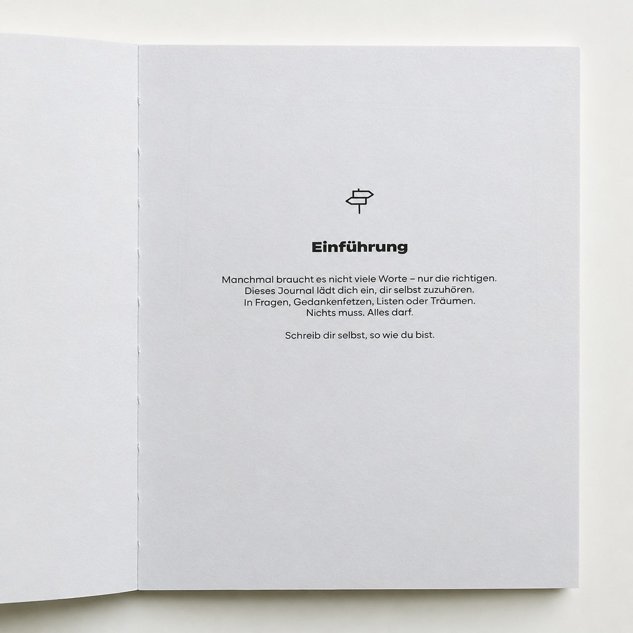 Postcards to Myself Lifejournal A5 – aufgeschlagene Einführungsseite mit dem Text Schreib dir selbst, so wie du bist